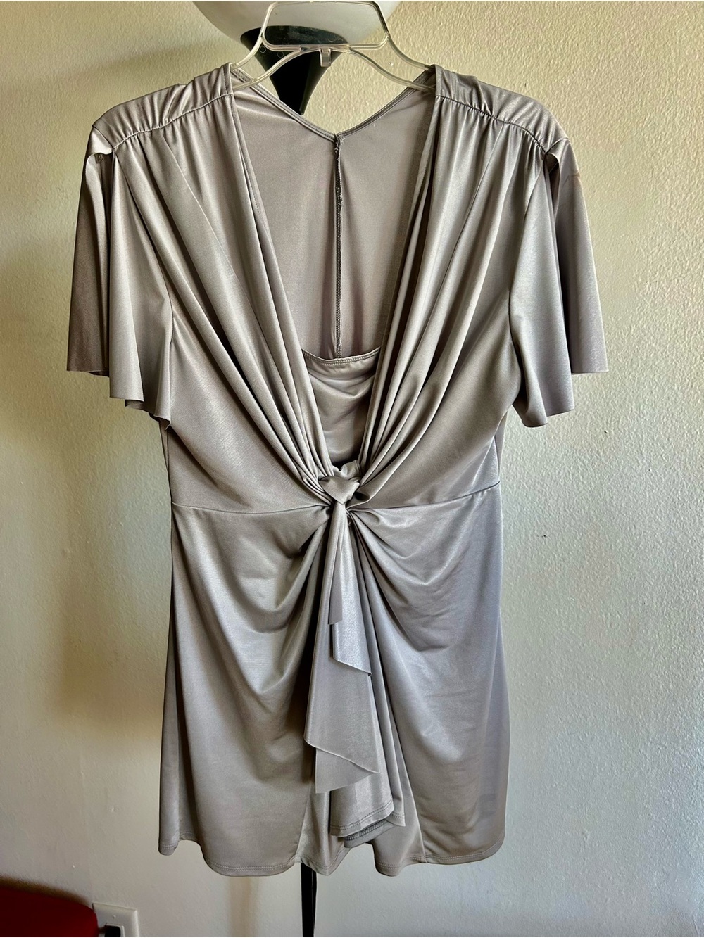 Elegant  Metallic Knot-Front Womens topin Light Silver